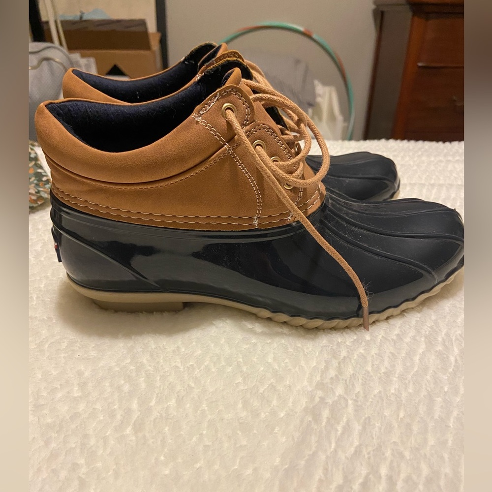 Blue and Tan Ankle Rubber Boots